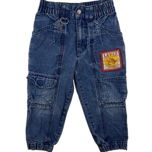 Little Levis Vintage Cargo Jeans Boys Gone Fishing Pockets Patch Size 4T FLAW